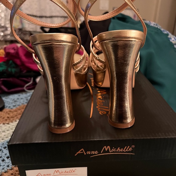 Anne Michelle Metallic Gold Strappy Heels - Picture 5 of 7